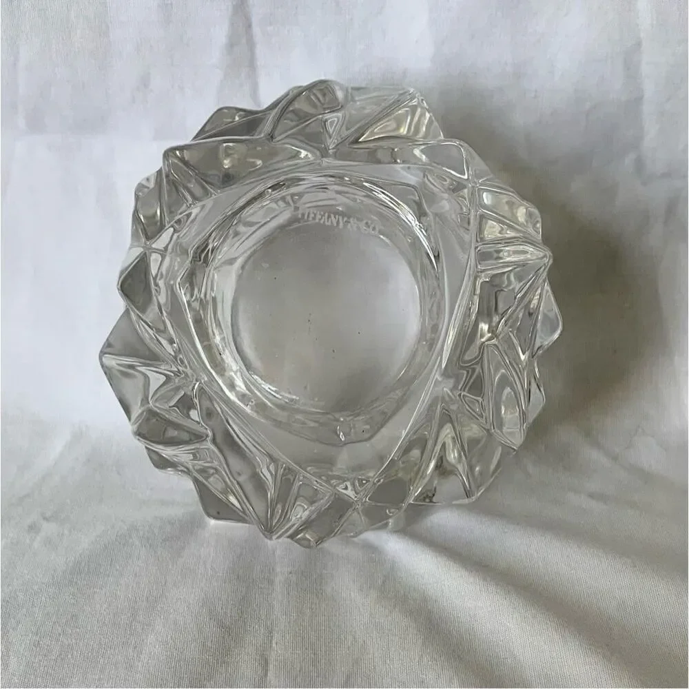 Tiffany & Co. Retired Rock Cut Crystal Glass Votive Candle Tea Light Holder MCM
